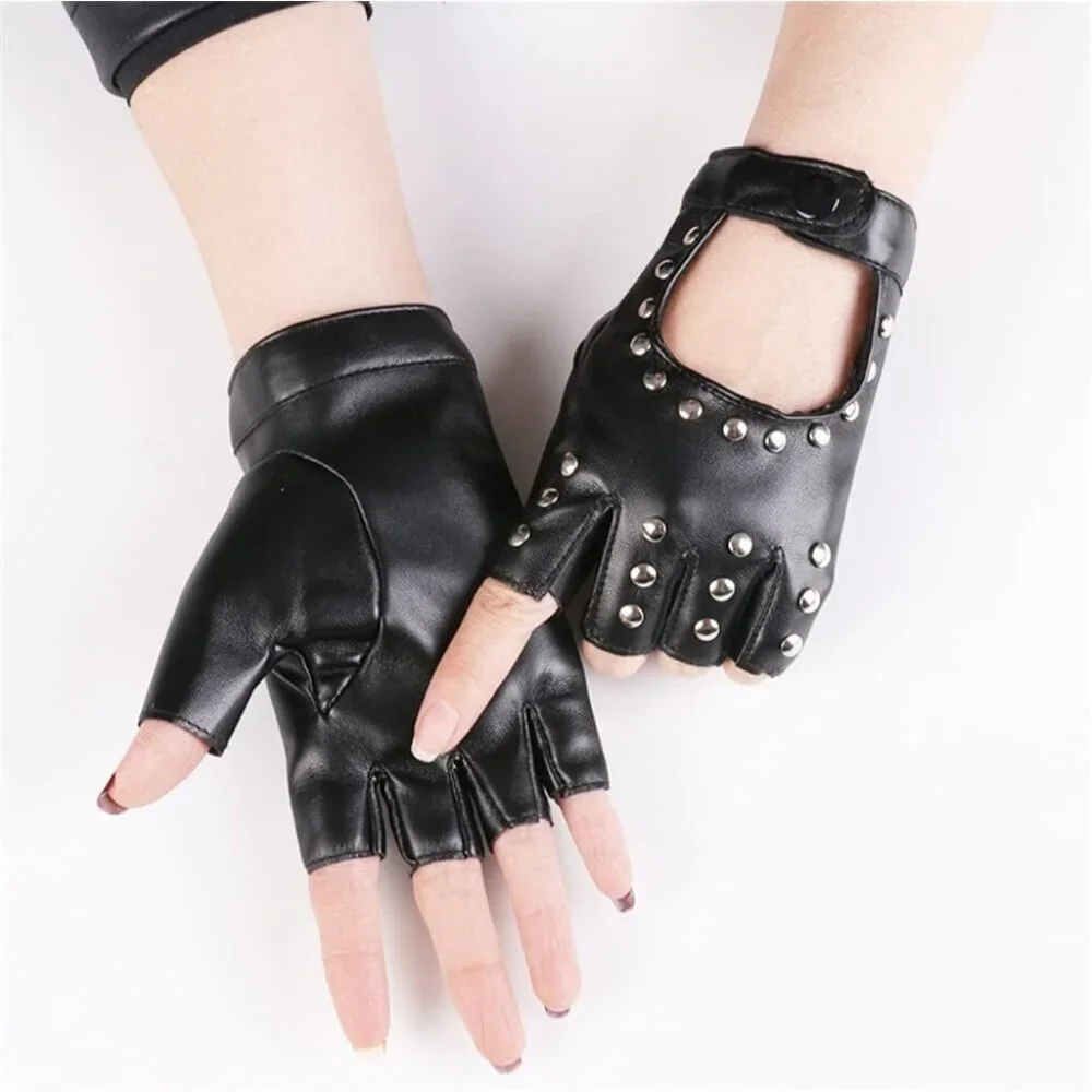 Women's Black-1 Fingerless Cosplay Gothic Gloves Punk Rock Halloween Party